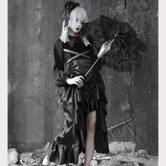 Black Satin Gothic Dress JSK by Blood Supply (BSY90)